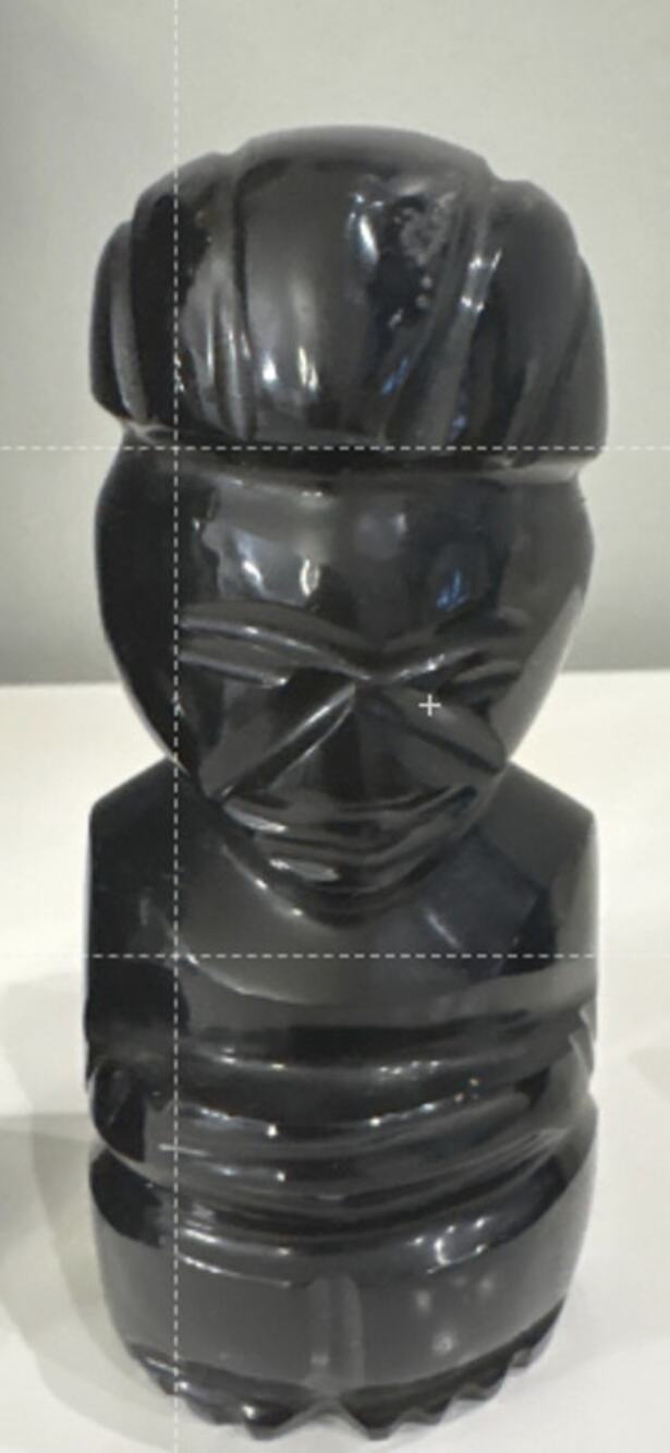 Vintage Black Obsidian Carved Aztec Mayan God Figure Statue Tribal Tiki Totem